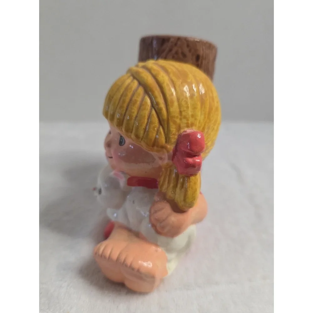 Vintage  Girl with Cat Pencil Holder By  ‎ JSNY